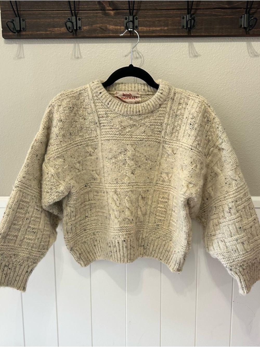 Vintage 100% Oiled Wool IRISH HOMECRAFT Chunky Cable Knit Fisherman Sweater S